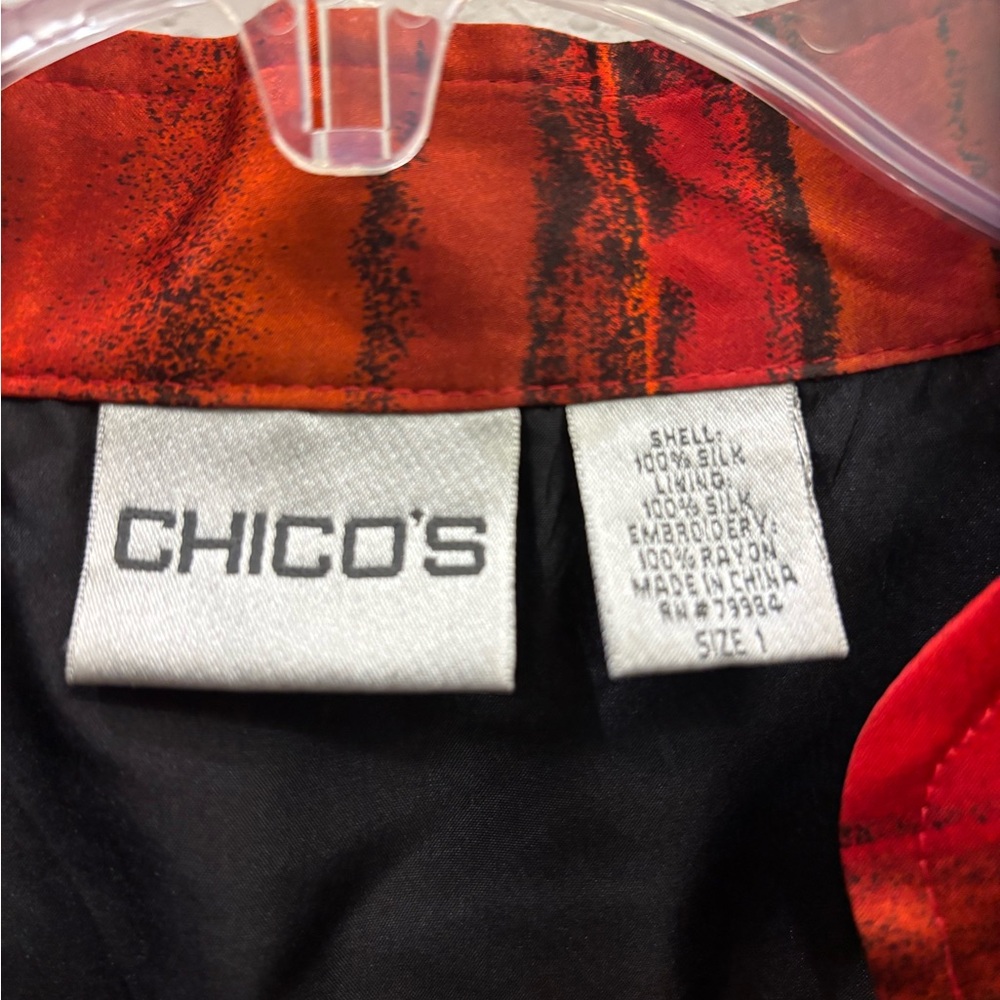 Chico's Red Multi-Print Open Front Patchwork Jack… - image 2